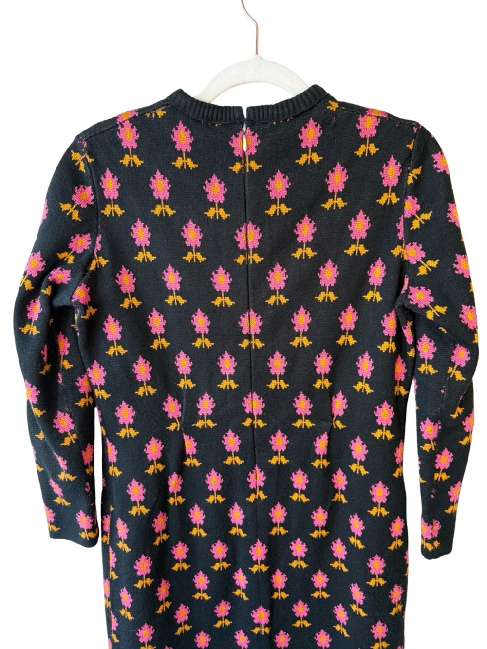 Vintage Johnathan Martin Black Floral Knit Dress with Pink & Gold Pattern Size S - Picture 14 of 16